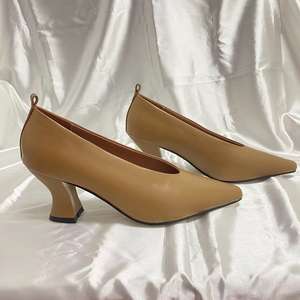 Second Layer Cow Leather Women Pumps Pig Insole 7cm <b>Chunky</b> Heel Walking Pumps Office Ladies <b>Shoes</b> Customize logo Factory - Product Image 5