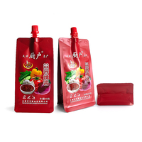 Sachet plastique aseptique carré imprimé sur mesure, à fond plat, avec bec verseur, pour sauces, épices et condiments, avec scellage sur huit côtés