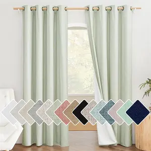 Sage Green Completely Shaded Linen Textured Draperies Noise Reducing Drapes White Lined Insulated Window Blackout Curtains