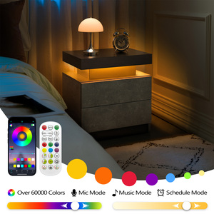ตู้ข้างเตียง LED ทันสมัยพร้อมลิ้นชัก 2 ชั้นสำหรับห้องนอนสีดำสีเทา - Product Image 5