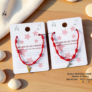 Cavigliera in acciaio inossidabile a sette nodi, braccialetto rosso fatto a mano per la protezione delle donne - Product Image 3