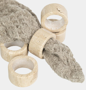 Handgefertigter natürlicher Beige Travertin Marmor Stein Windelring-Set moderner Luxus Esstisch Windelringhalter - Product Image 4