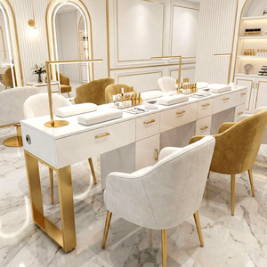 Table de manucure moderne en or blanc de luxe, table de manucure pour salon de manucure avec aspiration - Product Image 5
