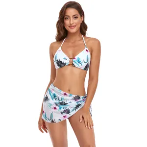 New Arrival Hot selling Stock Woman's Bikini with Cover up Dress Swimwear 3 piece Woman swim dress beach coverups 3 swimsuit