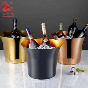 Seau à Champagne de Taille Personnalisée pour la Fête d'Hôtel Bar à Bière en Or Boîte de Nuit Noire Seau à Glace de Luxe en Acier Inoxydable 10L