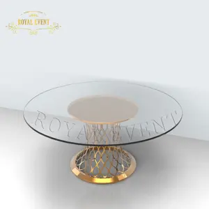 Popular Fancy Gold Stainless Steel Dining Table Round Clear Glass Wedding Table Sets For Event Furniture