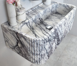 Natura Milas Carreaux de marbre lilas Lavabos de salle de bains Lavabo à main <span class=keywords><strong>suspendu</strong></span> au mur pour salle de bains - Product Image 2