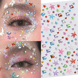 1 autocollant 3D effet aurore, diamant, cristal, <span class=keywords><strong>étoile</strong></span>, perle, strass pour visage, yeux, corps, maquillage de festival, tatouages temporaires DIY - Product Image 6