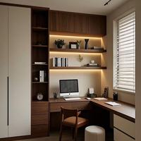 Armoire de bureau intégrée fonctionnelle avec étagères ouvertes et bureau d'angle pour une utilisation compacte dans un bureau à domicile