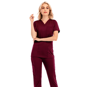 Ensemble de blouses médicales anti-rides pour femmes, extensibles et respirantes, motif dessiné à la main, vente en gros, marron - Product Image 6