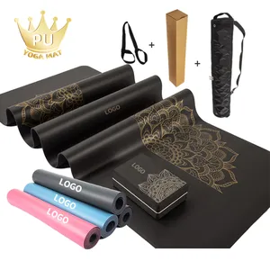 2024 alta calidad antideslizante logotipo personalizado respetuoso con el medio ambiente EVA bloque 3mm 4mm 6mm duradero impreso Oro Negro caucho Natural PU Yoga Mat