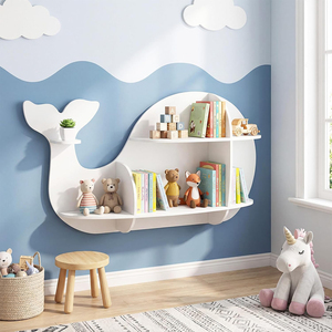 <span class=keywords><strong>Estante</strong></span> de Pared con Forma de Ballena, Estantería <span class=keywords><strong>Flotante</strong></span> de Madera con 6 Estantes Abiertos <span class=keywords><strong>para</strong></span> Habitación Infantil o Guardería - Product Image 2