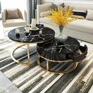 Mesa de centro de mármol nórdico para sala de estar, mesa pequeña de hierro dorado, redonda y pequeña