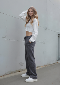 <span class=keywords><strong>Pantalon</strong></span> de survêtement taille haute cordon de serrage femmes pantalons de survêtement poches latérales obliques <span class=keywords><strong>pantalon</strong></span> à jambes larges <span class=keywords><strong>pantalon</strong></span> décontracté poids lourd pour l'hiver - Product Image 5