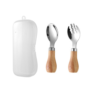 Cuillères et fourchettes modernes en acier inoxydable 304 avec manches imitation bois en plastique - Lavables au lave-vaisselle, résistantes à la chaleur, portables, pour enfants - Product Image 6