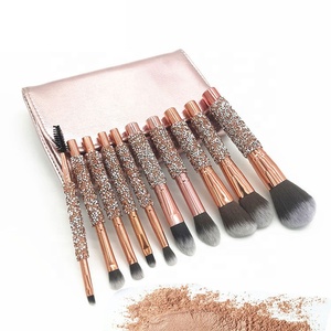 Juego de cara de oro rosa brillante para San Valentín, etiqueta privada personalizada, haga su propia marca, brocha de maquillaje con mango de perla y cristal rosa - Product Image 1