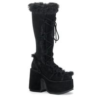 Bottes hautes en daim gothique d'hiver, bout rond, plateforme, neige, chaudes, talons épais, confort, à enfiler