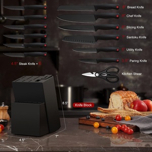 Cuchillos de cocina afilados de acero inoxidable con mango de PP negro, juego de cuchillos de cocina con bloque, juego de cuchillos de cocina - Product Image 4