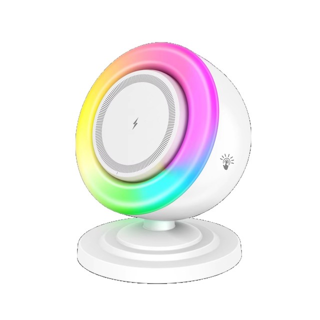 15W RGB LED Night Light Stand Speaker Wireless Charger for BT Fast Mobile Phone Charging with Magnetic