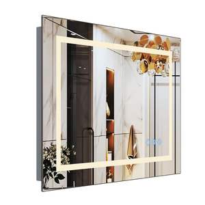 DB 32x24inch Glossy Brushed Silver <b>LED</b> Bathroom <b>Mirror</b> <b>Lights</b> 3000-6000K Anti-Fog Dimmable Wall Mounted <b>Vanity</b>" - Product Image 2