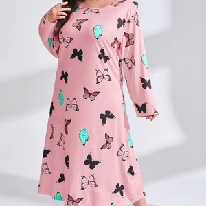 Robe de nuit à manches longues avec imprimé papillon, grande taille, 1XL, 2XL, 3XL, 4XL, 5XL, pour femmes, vêtements de maison, vêtements de nuit, décontractés et confortables - Product Image 3