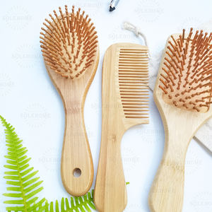 Eco-Friendly Shower <strong>Bamboo</strong>+Silicone Paddle Hair Brush <strong>Set</strong> Customized Size for Thick-Thin-Curly Hair Dry Bathroom <strong>Washing</strong> Case - Product Image 5