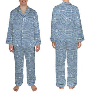 All'ingrosso pigiami personalizzati per gli uomini 2 <span class=keywords><strong>pezzi</strong></span> morbidi manica lunga stampa su richiesta Home Lounge Wear da <span class=keywords><strong>uomo</strong></span> in raso ampio - Product Image 4