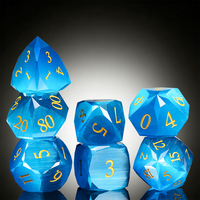 7PCS Multi Faceted Blue Cat Eye Glass Polyhedral D & D Dice Set avec un design écologique fait à la main pour Donjons et Dragons