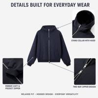 Sweat à capuche décontracté en mélange de coton avec double fermeture éclair, coupe ample, épaules tombantes, manches longues, style streetwear pour l'automne, vente en gros pour jeunes