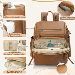 Mochila Pañalera MISS FONG de Cuero, Casual, Multifuncional, Gran Capacidad, Organizador con Colgador <span class=keywords><strong>para</strong></span> Cochecito, Color Marrón - Product Image 5
