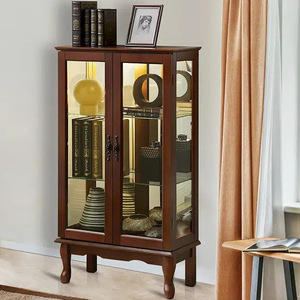 유산 골동품 나무 디스플레이 캐비닛 조정 가능한 선반 거실 보관을위한 가정용 가구를위한 어두운 다크 브라운 유리 문 - Product Image 2
