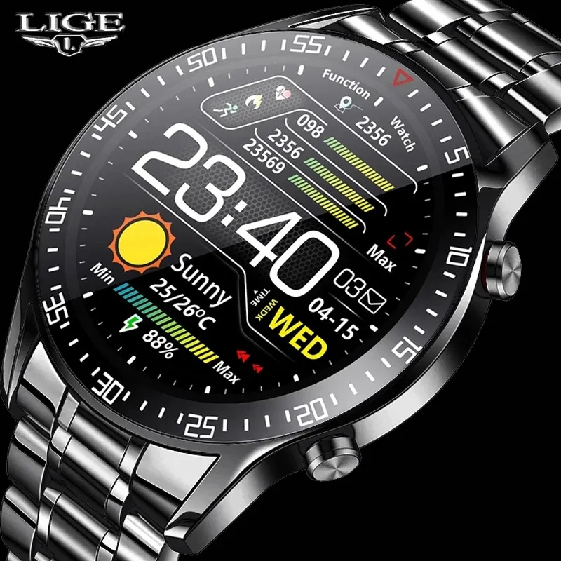 2021 LIGE Smart Watch Men Full Touch Fitness Tracker Blood Pressure Smart Clock IP67 Waterproof Smart Watch