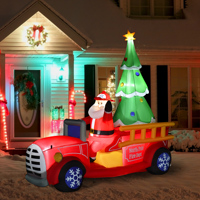 Dekorasi halaman Natal tiup berbentuk Santa Claus mengemudi mobil pemadam kebakaran dengan pohon, tinggi 7,5 kaki, dilengkapi lampu LED.