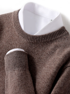 Colección Otoño Invierno, suéter de punto con Base de cuello redondo de lana pura para <span class=keywords><strong>hombre</strong></span>, <span class=keywords><strong>Color</strong></span> sólido grueso para negocios, Frente informal - Product Image 5