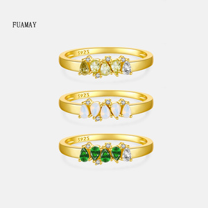 Fuamay Tốt 2024 Mới Thiết Kế Nước Drop Đá Trang Sức Vòng 18K Vàng Mạ 925 Bạc Màu Sắc Tương Phản Zircon Vòng Lê Opal Vòng - Product Image 1