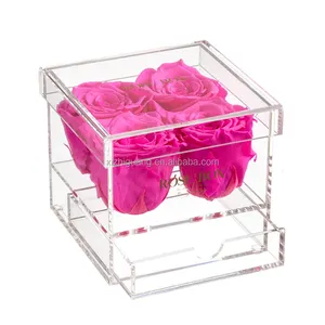 Prezzo di fabbrica fioriera rosa in acrilico trasparente trasparente con cassetti