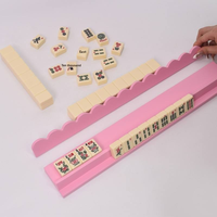 Organizador de Fichas de Mahjong American Standard de 17 Pulgadas, Dos en Uno, con Borde Ondulado, de Madera Maciza, con Varilla de Empuje, Moderno y Profesional
