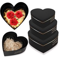 Coffret de 3 boîtes à fleurs en forme de cœur noir et or pour la Saint-Valentin, roses, fleurs préservées, cadeaux, emballage floral haut de gamme, organisateur