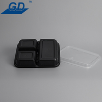 Boîte à lunch rectangulaire à trois compartiments Récipients alimentaires en plastique à emporter Récipient à bento avec couvercle
