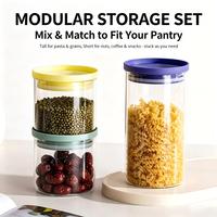 Grand récipient à spaghetti en verre borosilicate empilable, hermétique, avec couvercle scellé pour nouilles, farine, riz, organisateur de cuisine