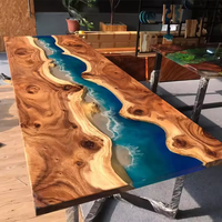 Table de salle à manger, de café, de conférence ou de bureau en bois de noyer avec dessus en bois massif, design rivière en résine époxy, colle AB et résine époxy transparente comme du cristal