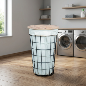 Cesto de Ropa Sucia de Metal con Base de Alambre – Cesto Decorativo Multiusos con Forro de Tela y Contenedor de Almacenamiento - Product Image 4