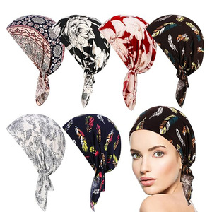 HZM-24023 vente en gros impression personnalisée conception <span class=keywords><strong>coton</strong></span> <span class=keywords><strong>Bandana</strong></span> tête porter pré-attaché <span class=keywords><strong>chimio</strong></span> tête enveloppement arabe Turban - Product Image 1