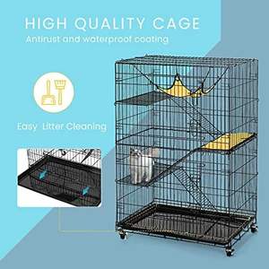 Jaula plegable <span class=keywords><strong>de</strong></span> Metal negro <span class=keywords><strong>de</strong></span> 49 pulgadas para gatos, gatitos, <span class=keywords><strong>hurones</strong></span>, ruedas giratorias <span class=keywords><strong>de</strong></span> 360 °, corralito para mascotas, rampa, escaleras, hamaca, cama, caja con bandeja <span class=keywords><strong>de</strong></span> plástico - Product Image 5