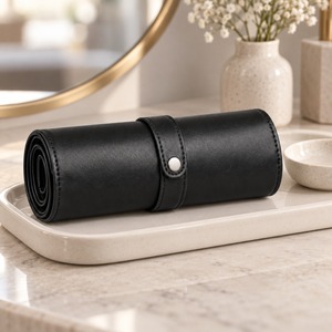 <b>Makeup</b> Brush <b>Organizer</b> Roll Up PU Leather Brush Holder with Stand Up Cup Travel <b>Case</b> Custom Logo - Product Image 1