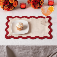 Napperon élégant en lin et coton avec bord festonné contrastant pour la décoration de table de mariage et de banquet