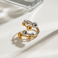 Anneaux ajustables à double couche personnalisés en acier inoxydable plaqué or 18 carats, couleur or et argent assortie, pour femme