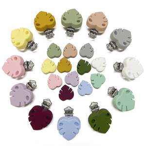 Perles en silicone pour bébé en gros, clips de sucettes en forme de feuille, perles de dentition en silicone sans BPA, de qualité alimentaire, non toxiques, 10 couleurs - Product Image 4