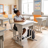 Ensemble bureau et chaise ergonomiques réglables en hauteur pour élèves du primaire, avec structure métallique robuste, table d'étude pour enfants, idéal pour la salle de classe et la maison