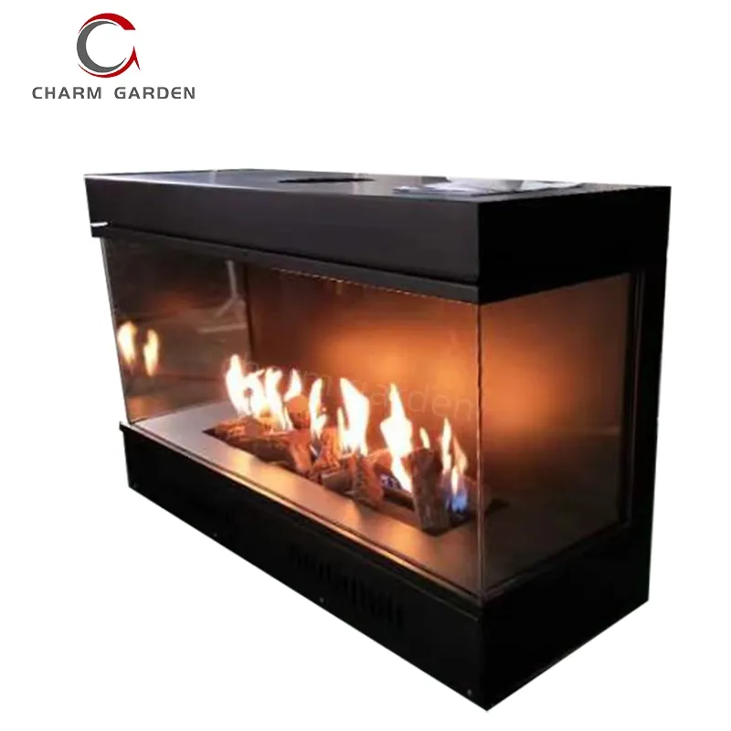 Customized High Quality Three Sided Remote Control Propane Natural Gas Fireplace for Interior Use